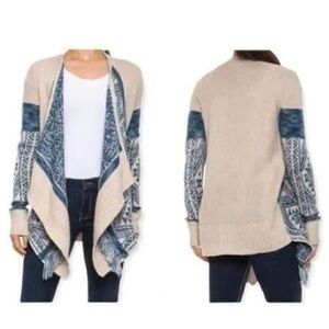Lucky Brand | Women's Beige and Blue Fringe Cardigan